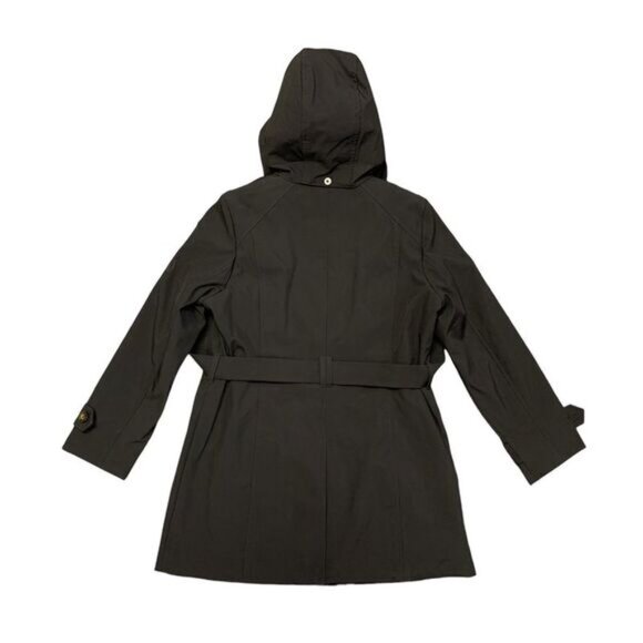 London Fog Black Single Breasted Trench Coat with Waist Belt and Hood-Medium - Picture 2 of 5